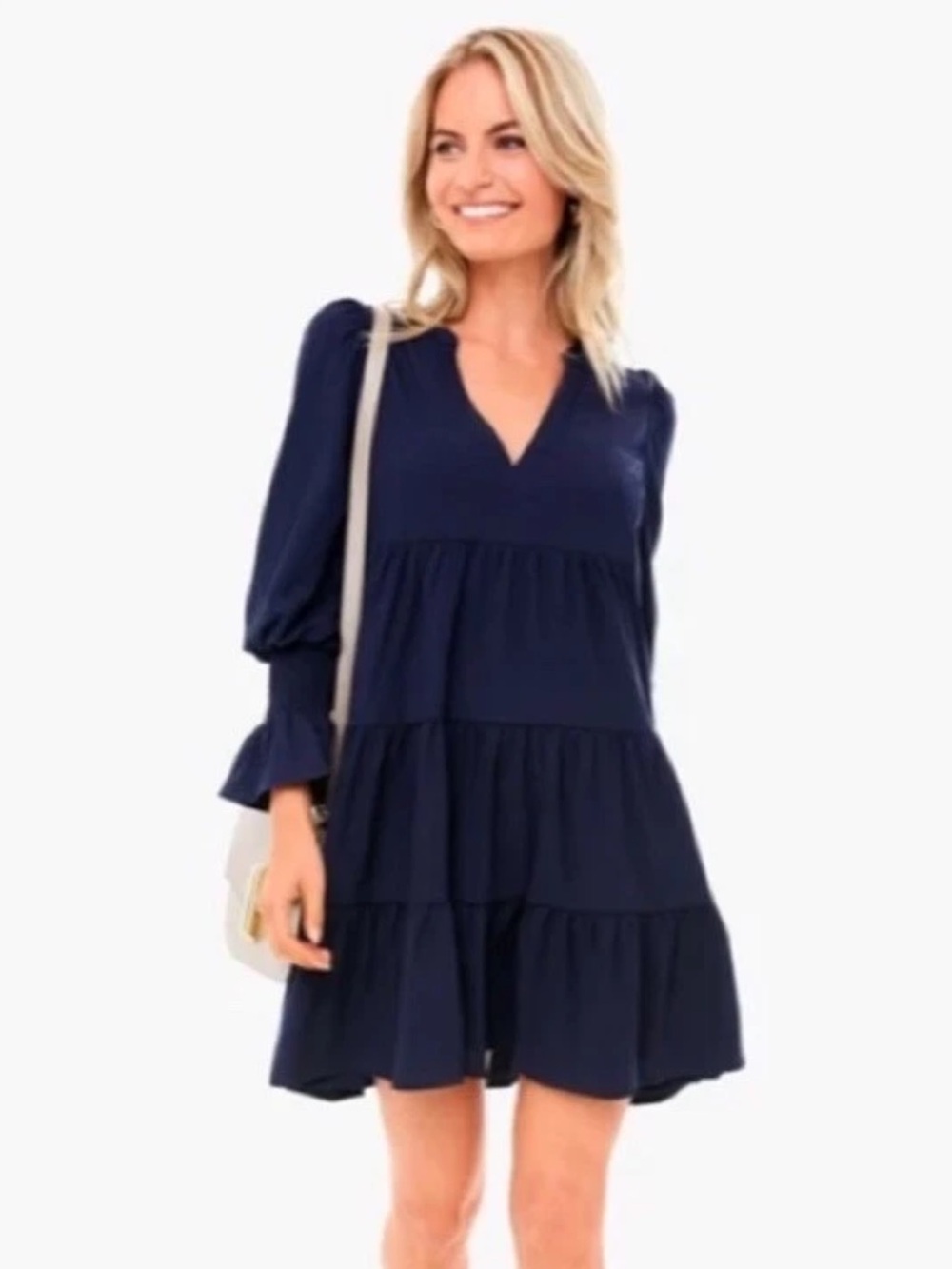 Pomander Place Tuckernuck Navy Crepe Long Sleeve V Neck Kenzo Dress Sz. S